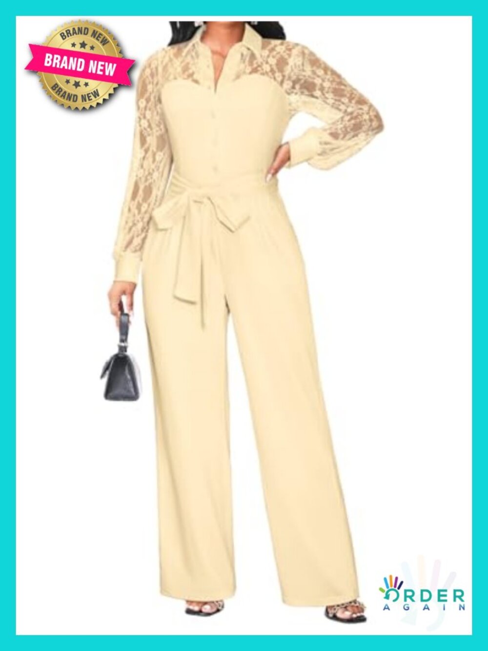 Women's Dressy Lace-Paneled Romper with Pockets, Wide Leg Jumpsuit